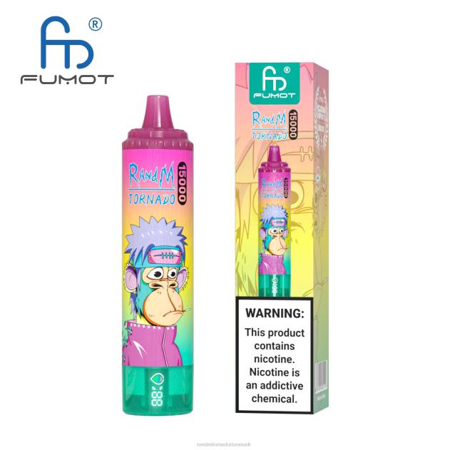 RandM disposable vape - Fumot RandM Tornado 15000 vape enhed med batteri og ejuice display version 1 jordbær vandmelon L08B29