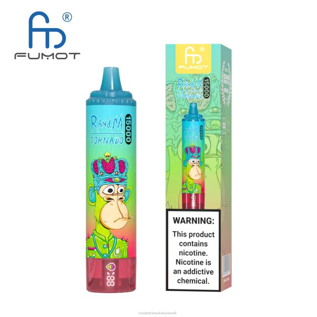 RandM disposable vape - Fumot RandM Tornado 15000 vape enhed med batteri og ejuice display version 1 jordbær vandmelon L08B29