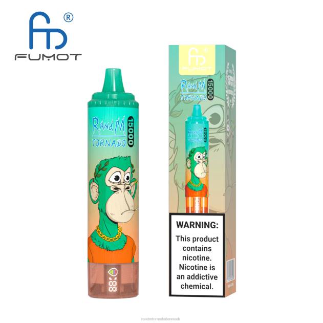 RandM disposable vape - Fumot RandM Tornado 15000 vape enhed med batteri og ejuice display version 1 jordbær vandmelon L08B29