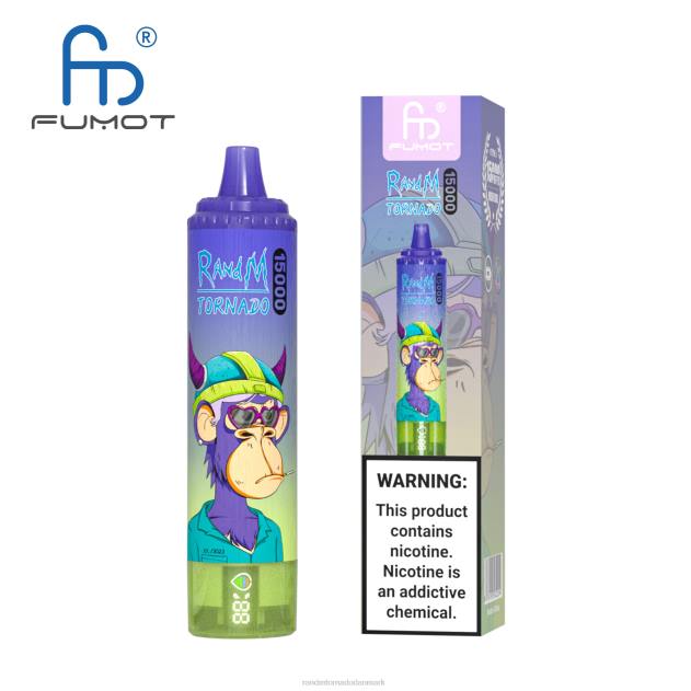 RandM disposable vape - Fumot RandM Tornado 15000 vape enhed med batteri og ejuice display version 1 jordbær vandmelon L08B29