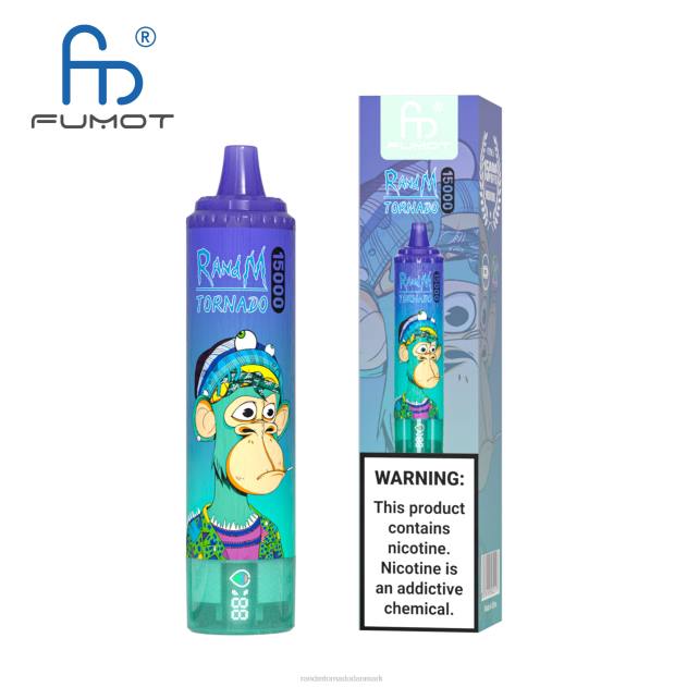 RandM disposable vape - Fumot RandM Tornado 15000 vape enhed med batteri og ejuice display version 1 jordbær vandmelon L08B29