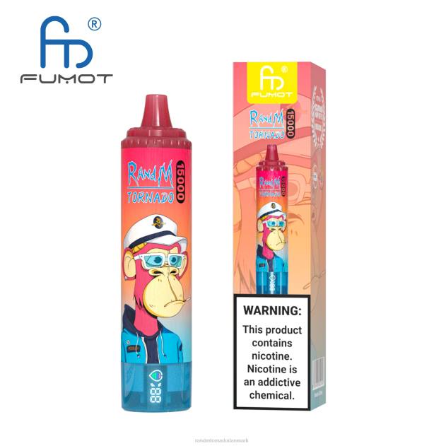 RandM disposable vape - Fumot RandM Tornado 15000 vape enhed med batteri og ejuice display version 1 jordbær vandmelon L08B29