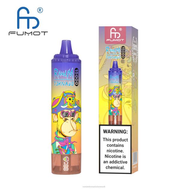 RandM disposable vape - Fumot RandM Tornado 15000 vape enhed med batteri og ejuice display version 1 jordbær vandmelon L08B29