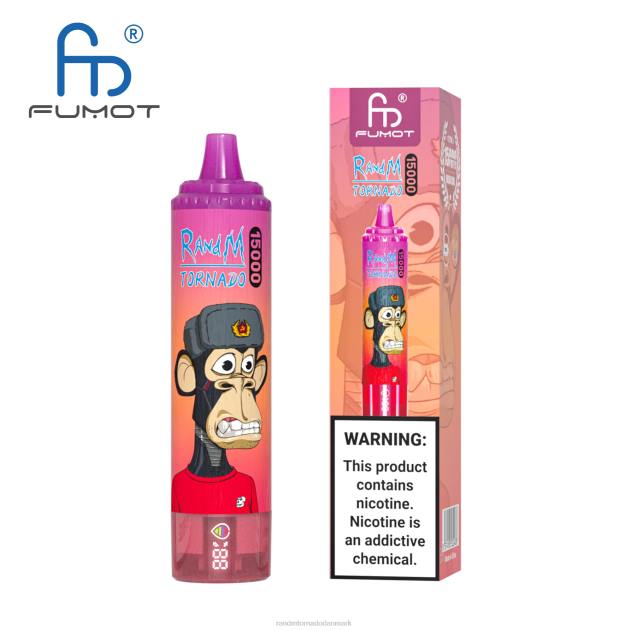 RandM disposable vape - Fumot RandM Tornado 15000 vape enhed med batteri og ejuice display version 1 jordbær vandmelon L08B29