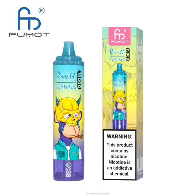 RandM disposable vape - Fumot RandM Tornado 15000 vape enhed med batteri og ejuice display version 1 jordbær vandmelon L08B29