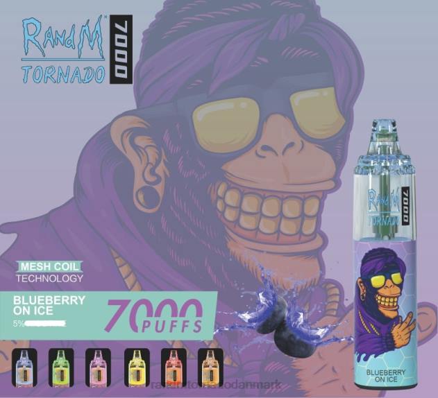 RandM disposable vape - RandM Tornado 7000 luftstrømskontrol vape enhed 1 stk blåbær på is L08B169