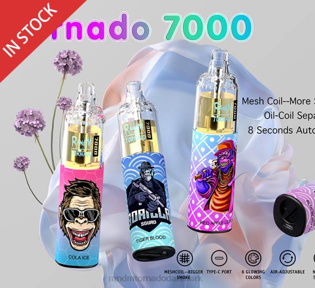 RandM disposable vape - RandM Tornado 7000 luftstrømskontrol vape enhed 1 stk blåbær på is L08B169