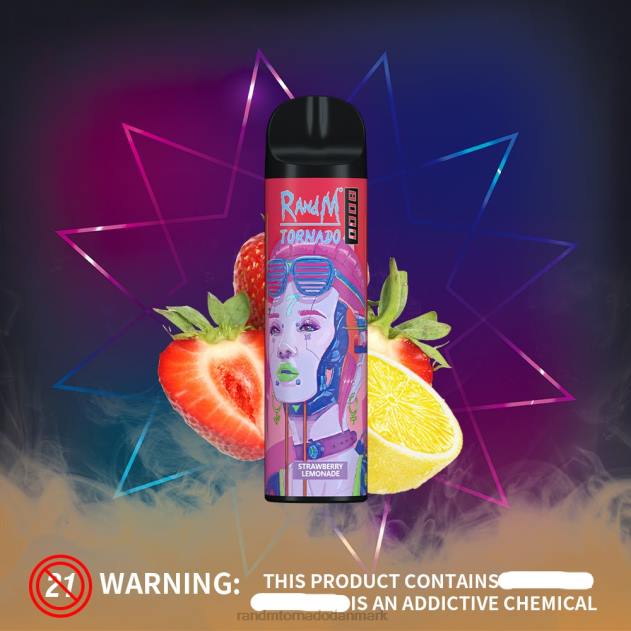RandM disposable vape - RandM Tornado 8000 luftstrømskontrol vape enhed 1 stk jordbær limonade L08B239