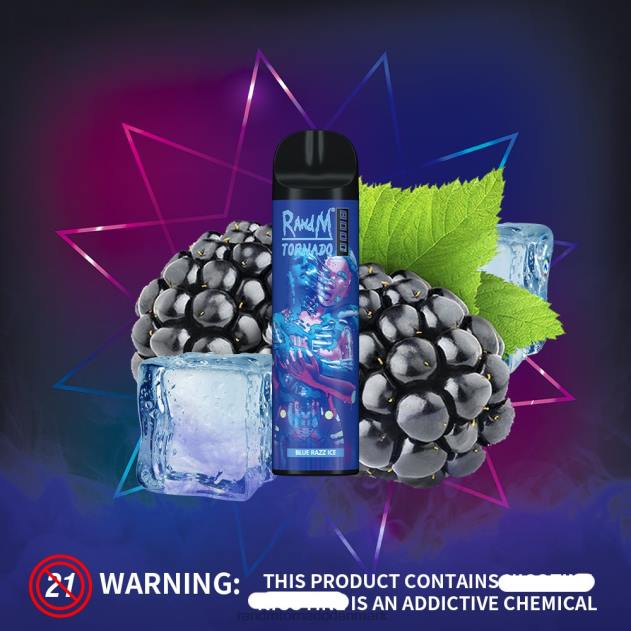 RandM vape nicotine - RandM Tornado 8000 luftstrømskontrol vape enhed 1 stk blå razz is L08B237