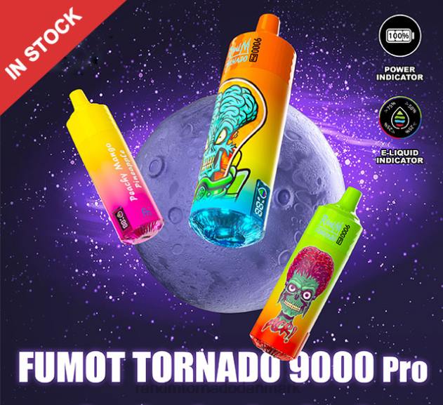 RandM disposable vape - Fumot RandM Tornado 9000 pro vape enhed med batteri og ejuice display version 2 halm mango L08B219